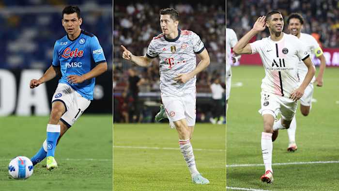 Napoli's Hirving Lozano, Bayern's Robert Lewandowski and PSG's Achraf Hakimi